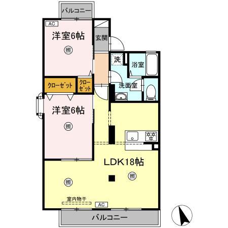 グランディール上久保A棟(2LDK/2階)の間取り写真