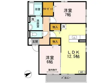 サニーヒル(2LDK/2階)の間取り写真