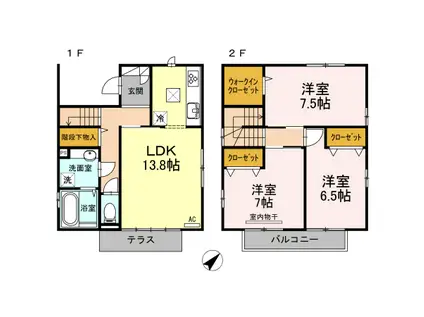 可部線 七軒茶屋駅 徒歩15分 2階建 築10年(3LDK)の間取り写真
