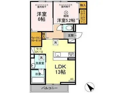 プレザントカーサ祇園(2LDK/2階)の間取り写真