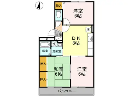 ハイカムール玉木(2LDK/2階)の間取り写真