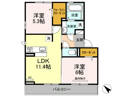 アンビエンテガーデンA棟(2LDK/2階)の間取り写真
