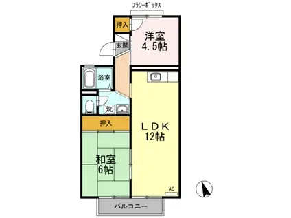 リビエラ南B棟(2LDK/2階)の間取り写真