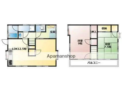 広島電鉄宮島線 井口駅(広島) 徒歩10分 2階建 築46年(2LDK)の間取り写真