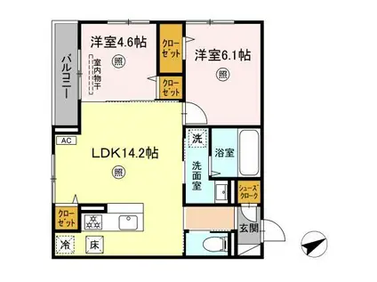 ボヌール祇園(2LDK/1階)の間取り写真