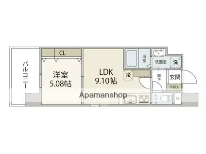 ISTYLE三篠町(1LDK/6階)の間取り写真