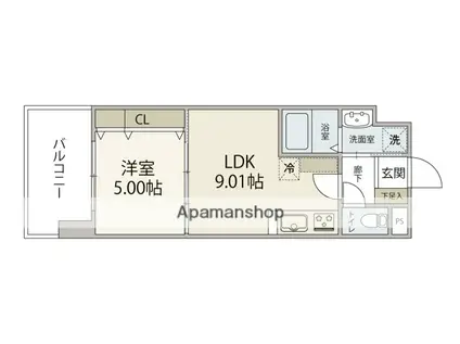 ISTYLE三篠(1LDK/9階)の間取り写真
