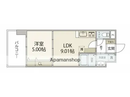 ISTYLE三篠(1LDK/8階)の間取り写真