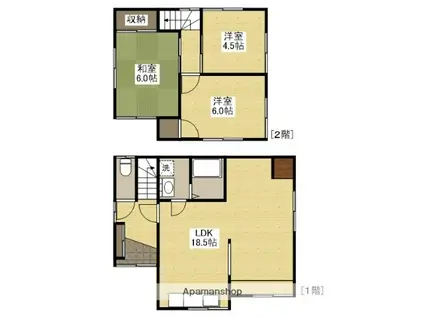 可部線 安芸長束駅 徒歩20分 2階建 築49年(3LDK)の間取り写真