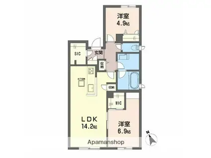 セントラル山田(2LDK/1階)の間取り写真