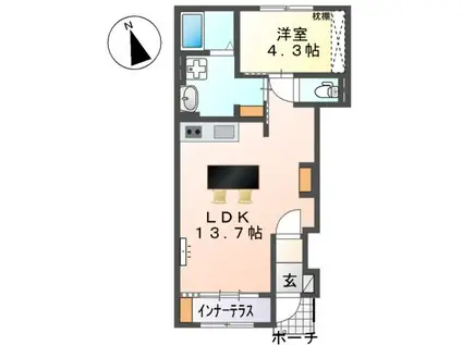 スイートモダン船越(1LDK/1階)の間取り写真