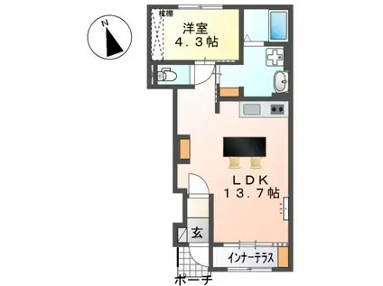 スイートモダン船越(1LDK/1階)の間取り写真
