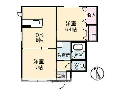 スカイロード A棟(2LDK/1階)の間取り写真