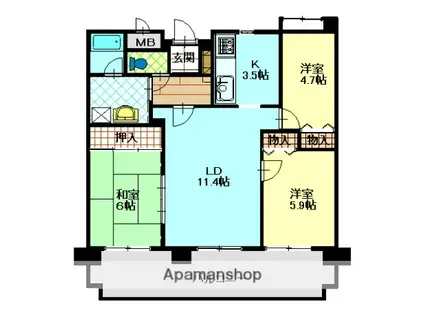 パブリコーポ鈴が台S(3LDK/3階)の間取り写真