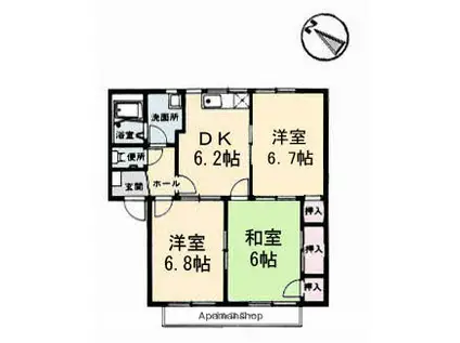 フレグランス大幸A棟(3DK/2階)の間取り写真