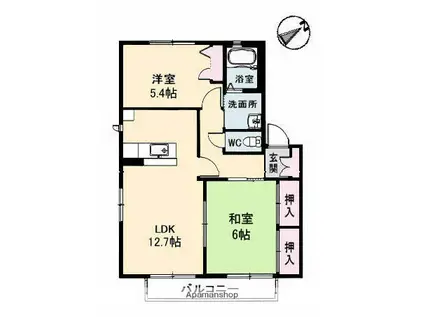 ミラベルA棟(2LDK/1階)の間取り写真