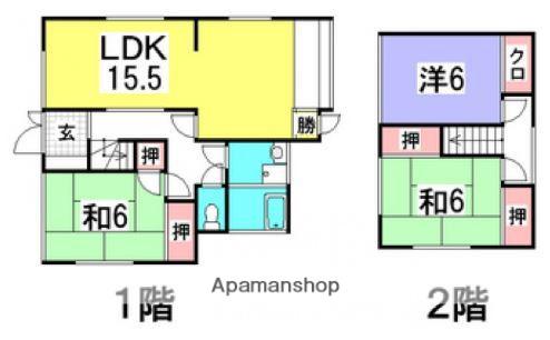 広島電鉄宮島線 井口駅(広島) 徒歩13分 2階建 築52年(3LDK)の間取り写真