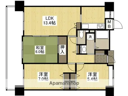 ロイヤルシャトー祇園(3LDK/3階)の間取り写真