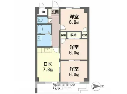 ロイヤルオークス(3DK/4階)の間取り写真