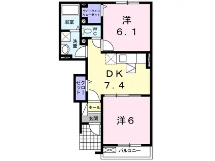 サンヴィレッジ宝谷(2DK/1階)の間取り写真