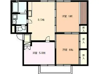 グリーンタウンへさか C棟(3DK/2階)の間取り写真