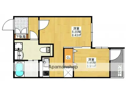 ヴィラ博丈庚午北(1DK/1階)の間取り写真