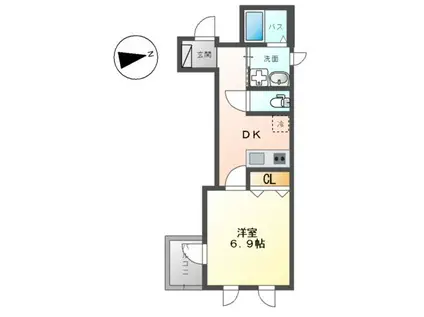 グランディール・HATADA(1DK/4階)の間取り写真