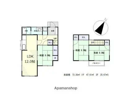 芸備線 安芸矢口駅 徒歩19分 2階建 築47年(3LDK)の間取り写真