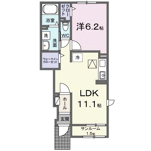 ドエル F・T・K Ⅵ番館(1LDK/1階)の間取り写真