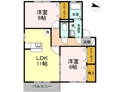 パーク・ボヌール A棟(2LDK/2階)の間取り写真