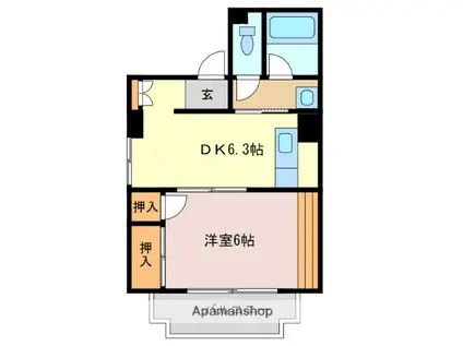 パステルクボ8(1DK/2階)の間取り写真