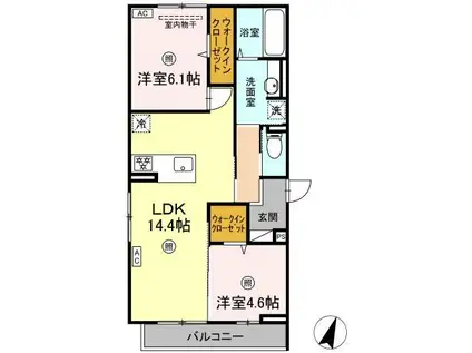 フェリーチェ西原(2LDK/2階)の間取り写真