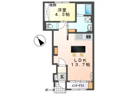 パートリア宮内(1LDK/1階)の間取り写真