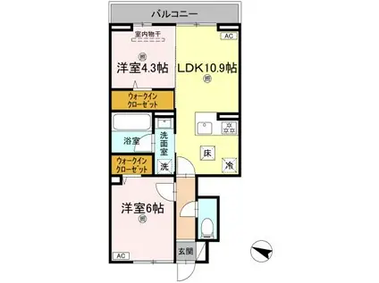 クレシア戸坂(2LDK/1階)の間取り写真