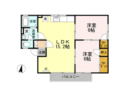 ドミール西ヶ原B棟(2LDK/2階)の間取り写真