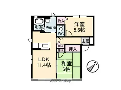 ハピネスK-B棟(2LDK/1階)の間取り写真