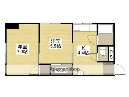 西十日市ビル(2K/2階)の間取り写真