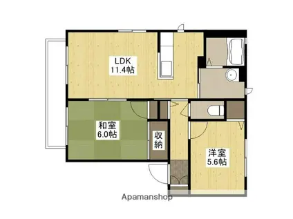 ハピネスK-B棟(2LDK/2階)の間取り写真