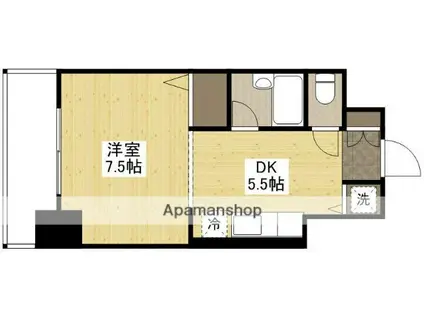 竹屋町原野ビル(1DK/2階)の間取り写真