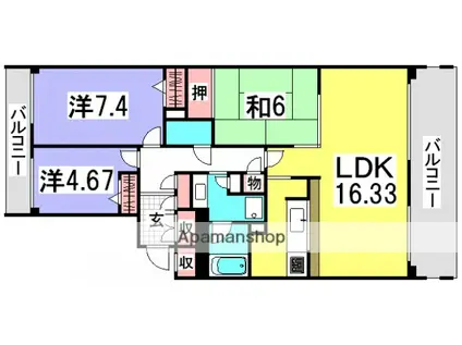 井口台パークスクエアB棟(3LDK/1階)の間取り写真