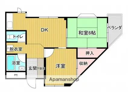 コーポ太田川(2DK/4階)の間取り写真