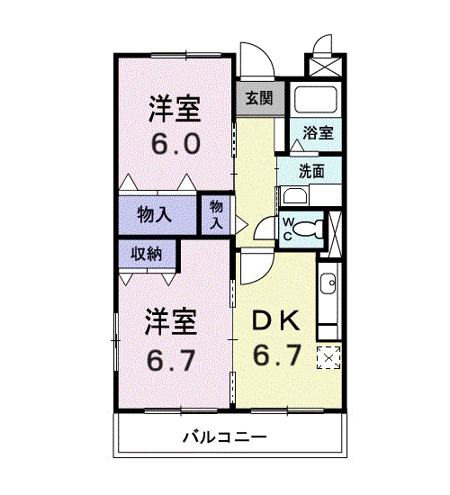 グランドハイツ深川(2DK/2階)の間取り写真