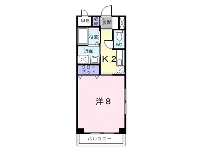 カーサ船越南(1K/2階)の間取り写真