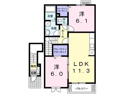 ナーシサスガーデン(2LDK/2階)の間取り写真