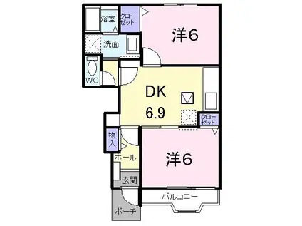 ブルック瀬野(2DK/1階)の間取り写真