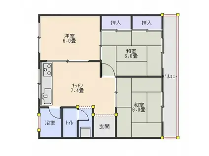 大原マンション(3DK/1階)の間取り写真