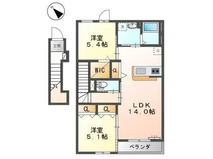 グランコリーヌⅡ(2LDK/2階)の間取り写真