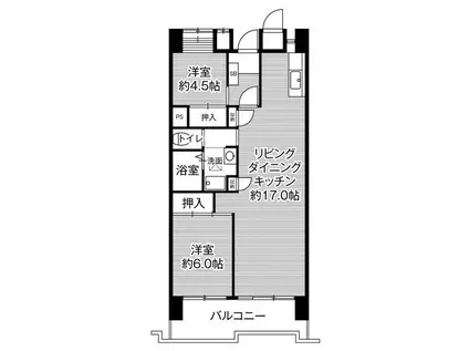 ビレッジハウス光南タワー1号棟(2LDK/13階)の間取り写真