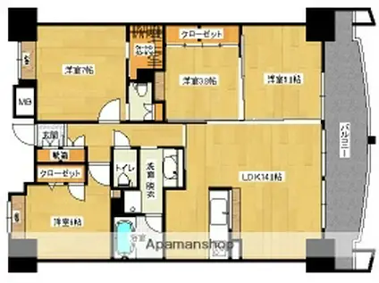 クレスト段原(4LDK/12階)の間取り写真