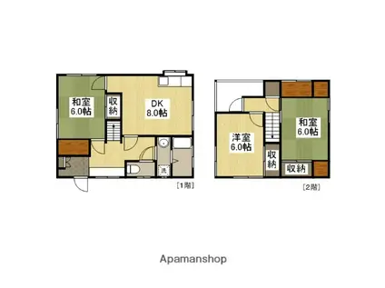 アストラムライン 西原駅(広島) 徒歩8分 2階建 築37年(3DK)の間取り写真
